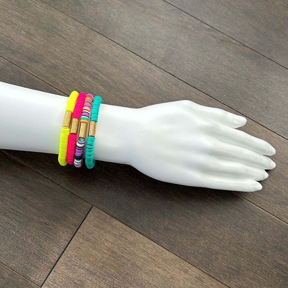SLICE OF BRIGHT Handmade Heishi Bead Stretch Bracelet Set, 4, Jewellery Colorful